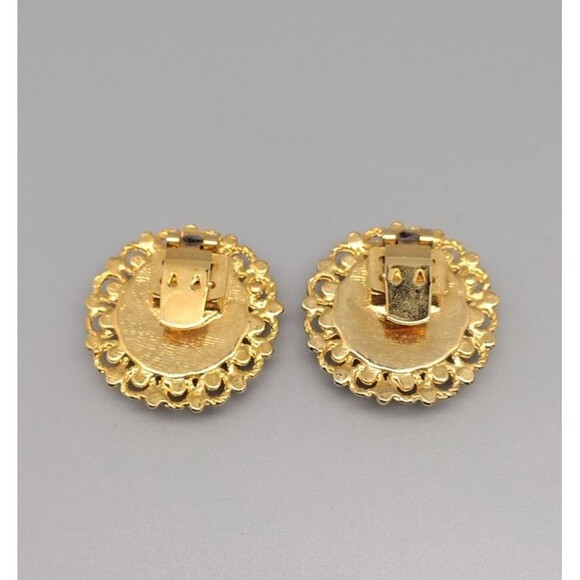 Vintage Shoe Clips Cabochon Faux Pearls Gold Tone Filigree Round 1" - Picture 2 of 4